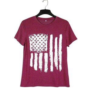 LUKYCILD Top S Red Crew Neck Short Sleeve American Flag Graphic Tee Casual